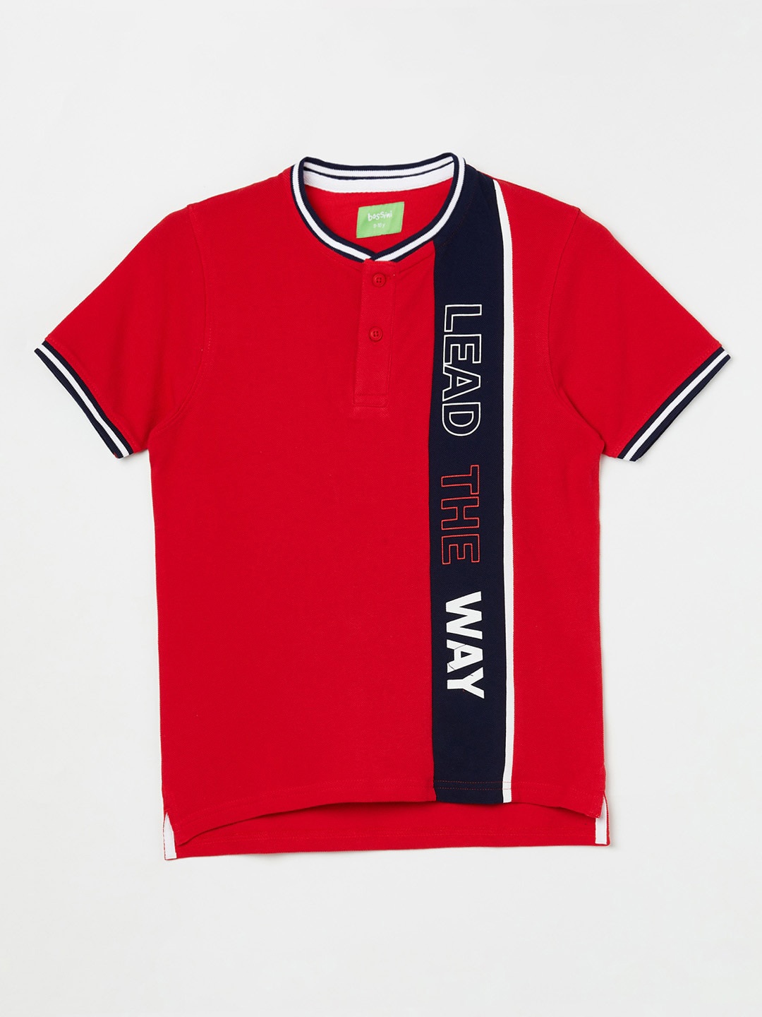 

Bossini Boys Red Typography V-Neck Pure Cotton T-shirt