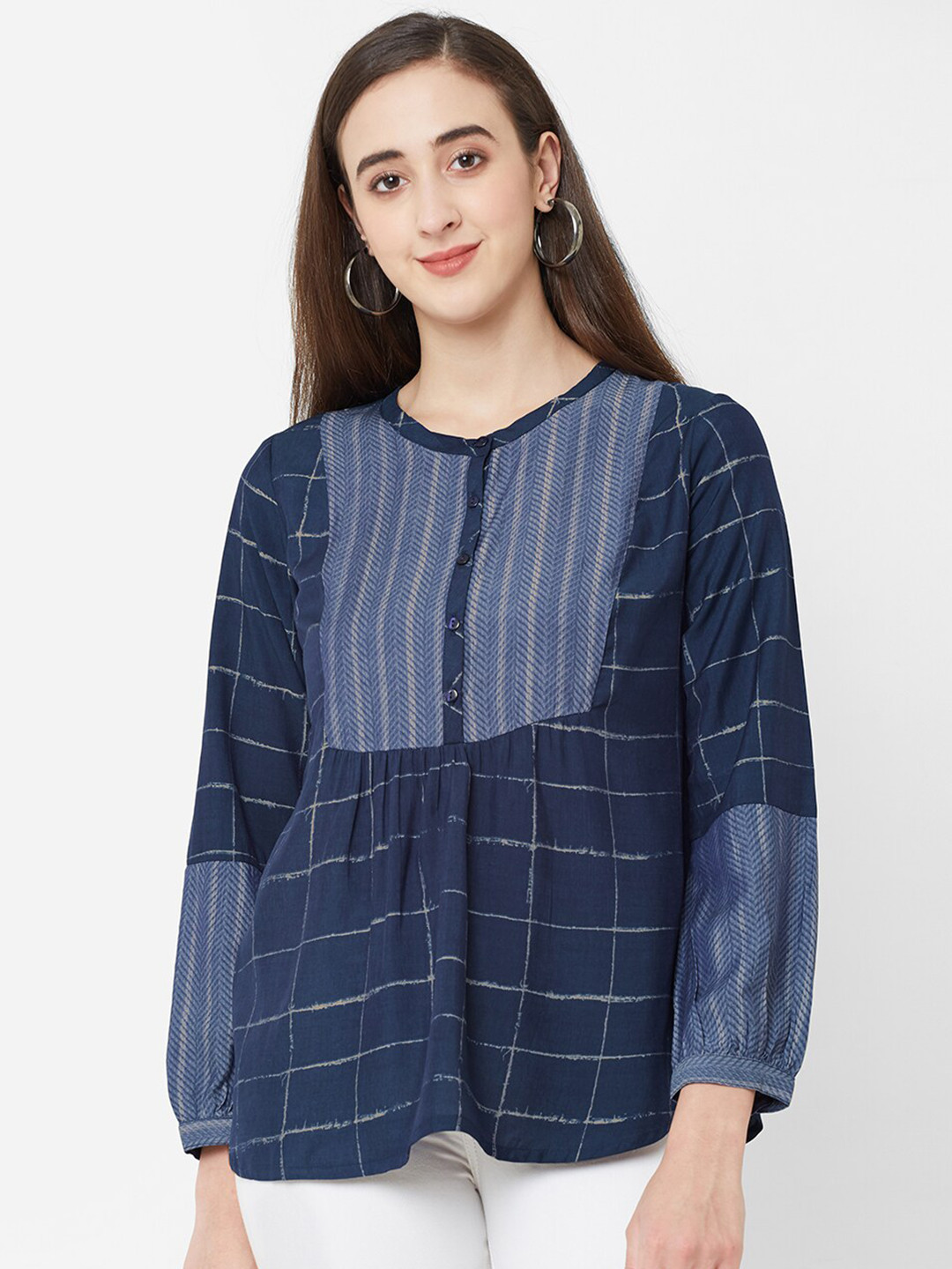 

Fusion Beats Blue Checked Top