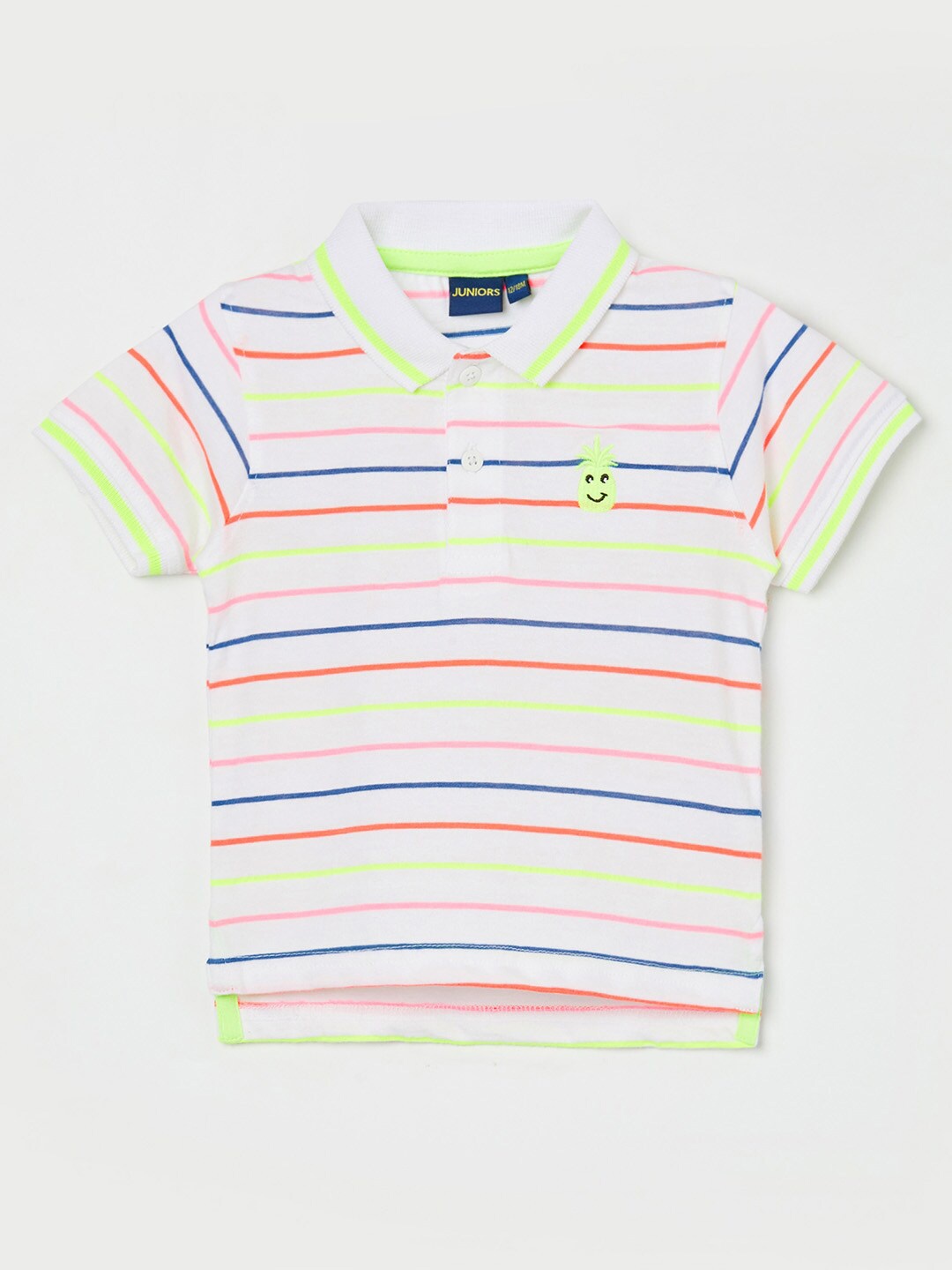 

Juniors by Lifestyle Boys Grey Striped Polo Collar Pure Cotton T-shirt