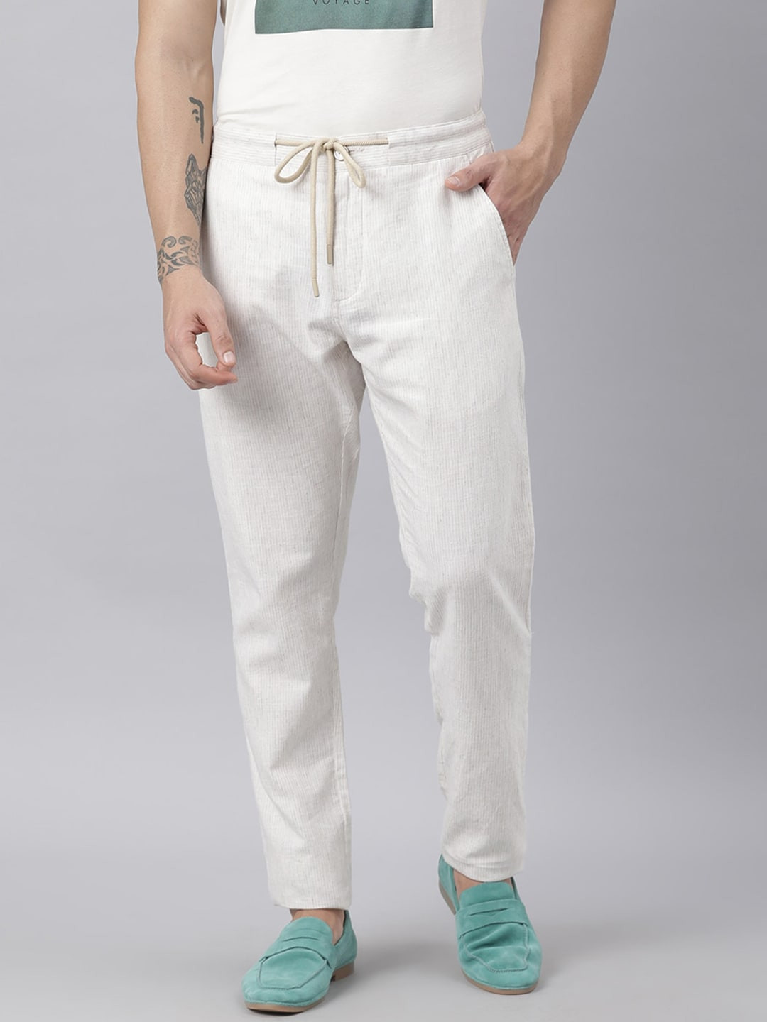 

RARE RABBIT Men Off-White Tailored Slim Fit Trousers
