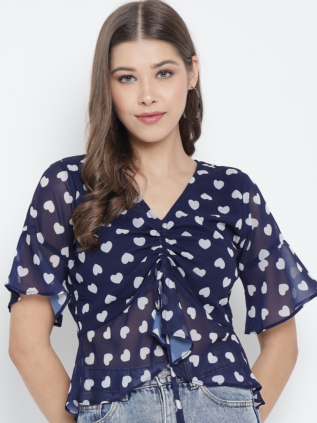 

Slenor Navy Blue Print Georgette Crop Top