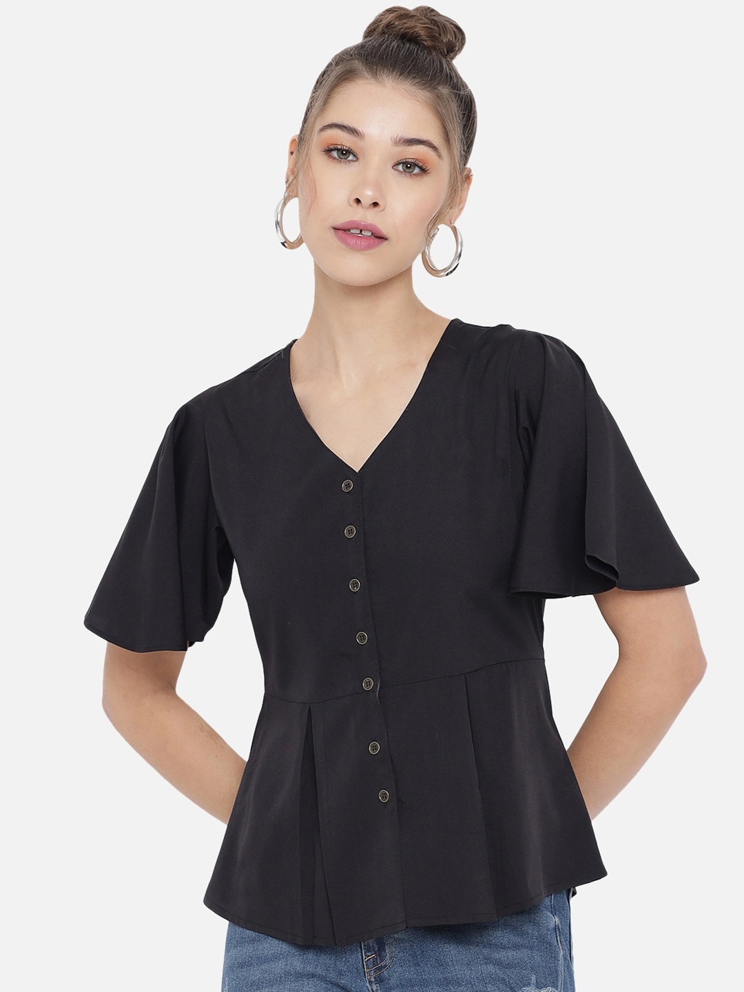 

Slenor Black Crepe Peplum Top