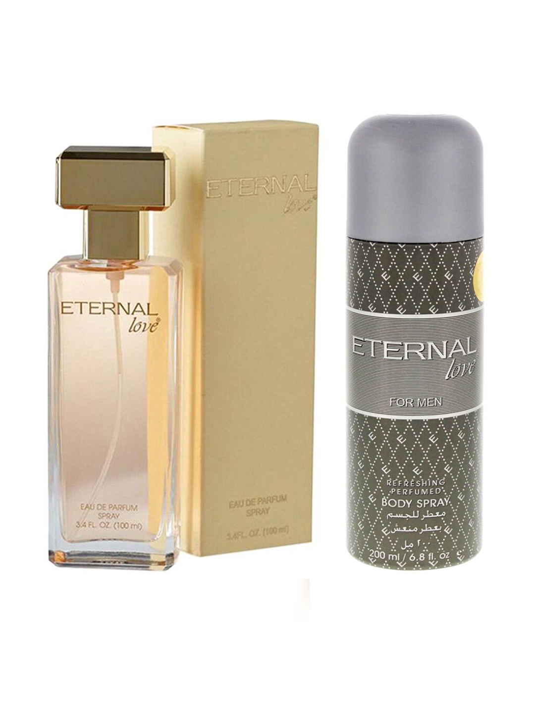 

ETERNAL Love Set of 2 Women Eau De Parfum Spray & Men Perfumed Body Spray, Gold