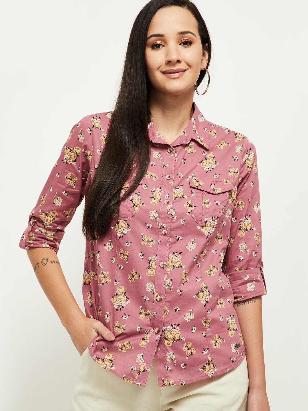 

max Women Mauve Floral Printed Casual Shirt