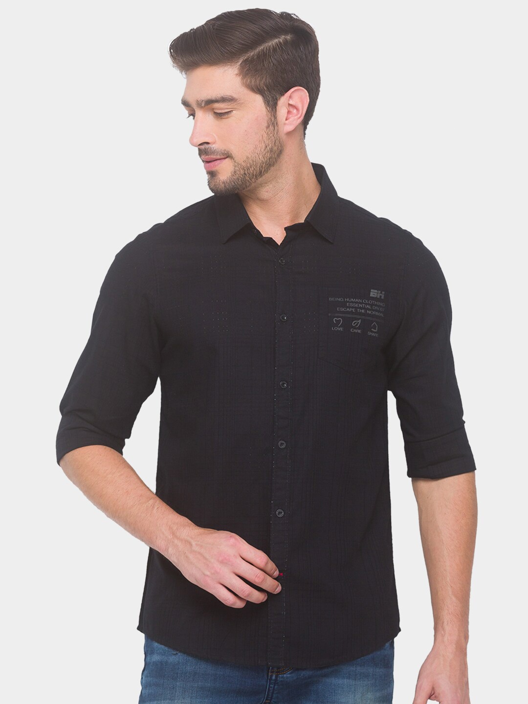 

Being Human Men Black Comfort Checked Cotton Regular Fit Casual Shirt