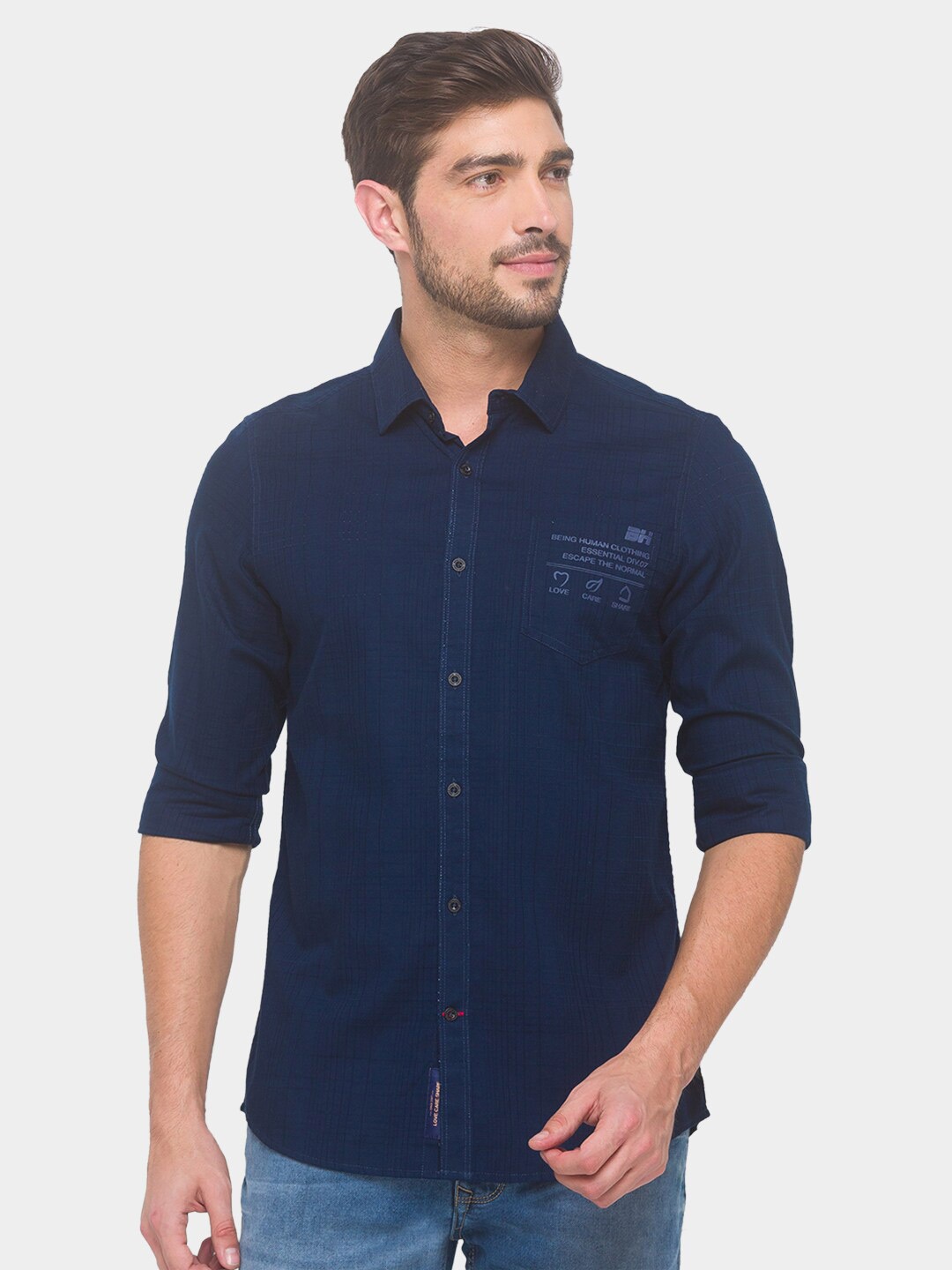

Being Human Men Navy Blue Comfort Striped Pure Cotton Regular Fit Casual Shirt