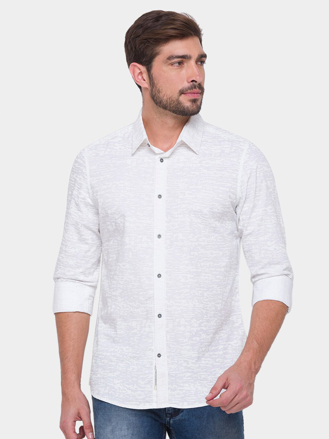 

Being Human Men White Printed Comfort Regular Fit Casual Shirt