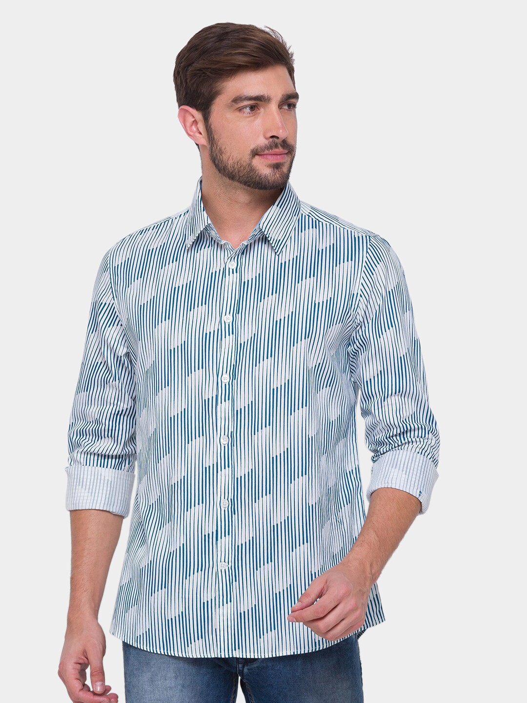 

Being Human Men White Comfort Striped Pure Cotton Regular Fit Casual Shirt