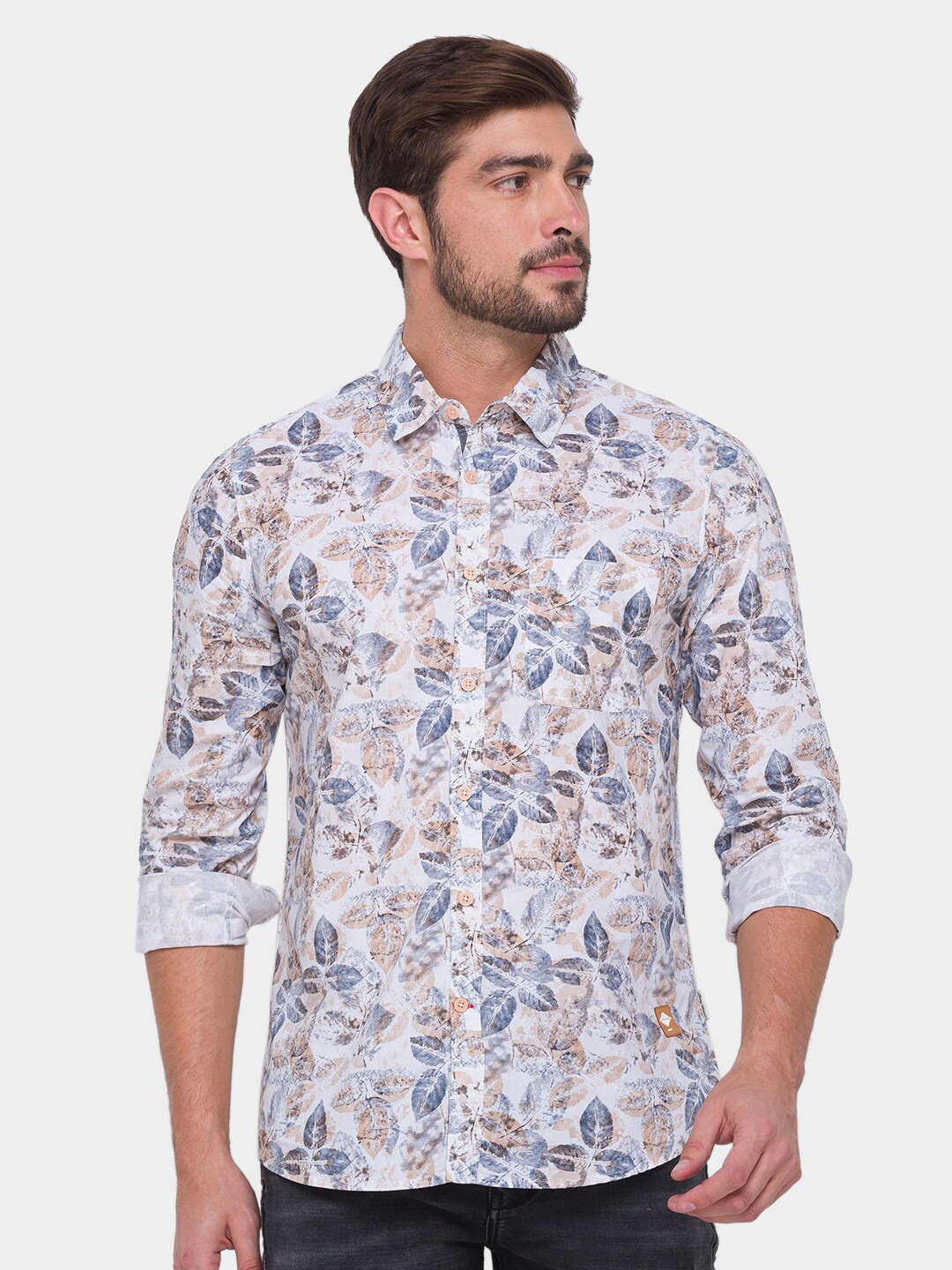 

Being Human Men Cream-Coloured Comfort Fit Floral Printed Casual Shirt