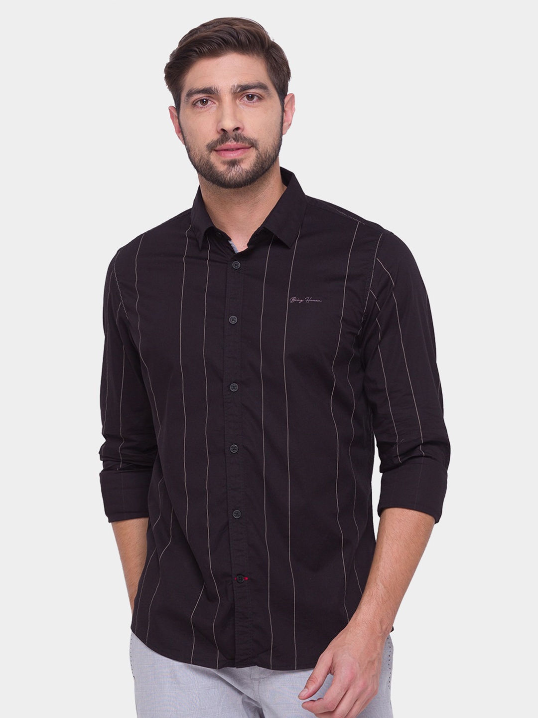 

Being Human Men Black Comfort Striped Regular Fit Casual Shirt