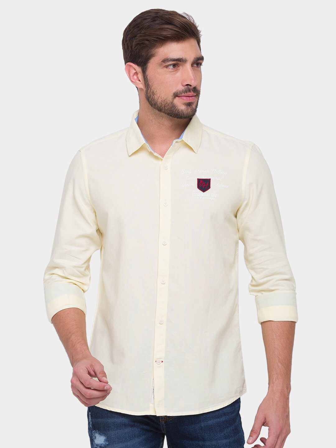 

Being Human Men Yellow Solid Comfort Pure Cotton Regular Fit Casual Shirt