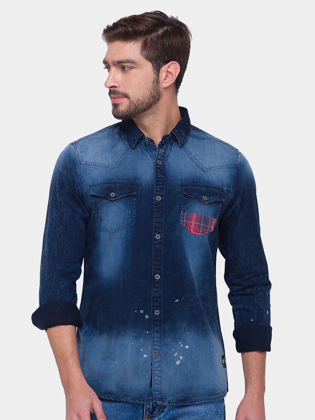 

Being Human Men Blue Comfort Faded Regular Fit Casual Shirt