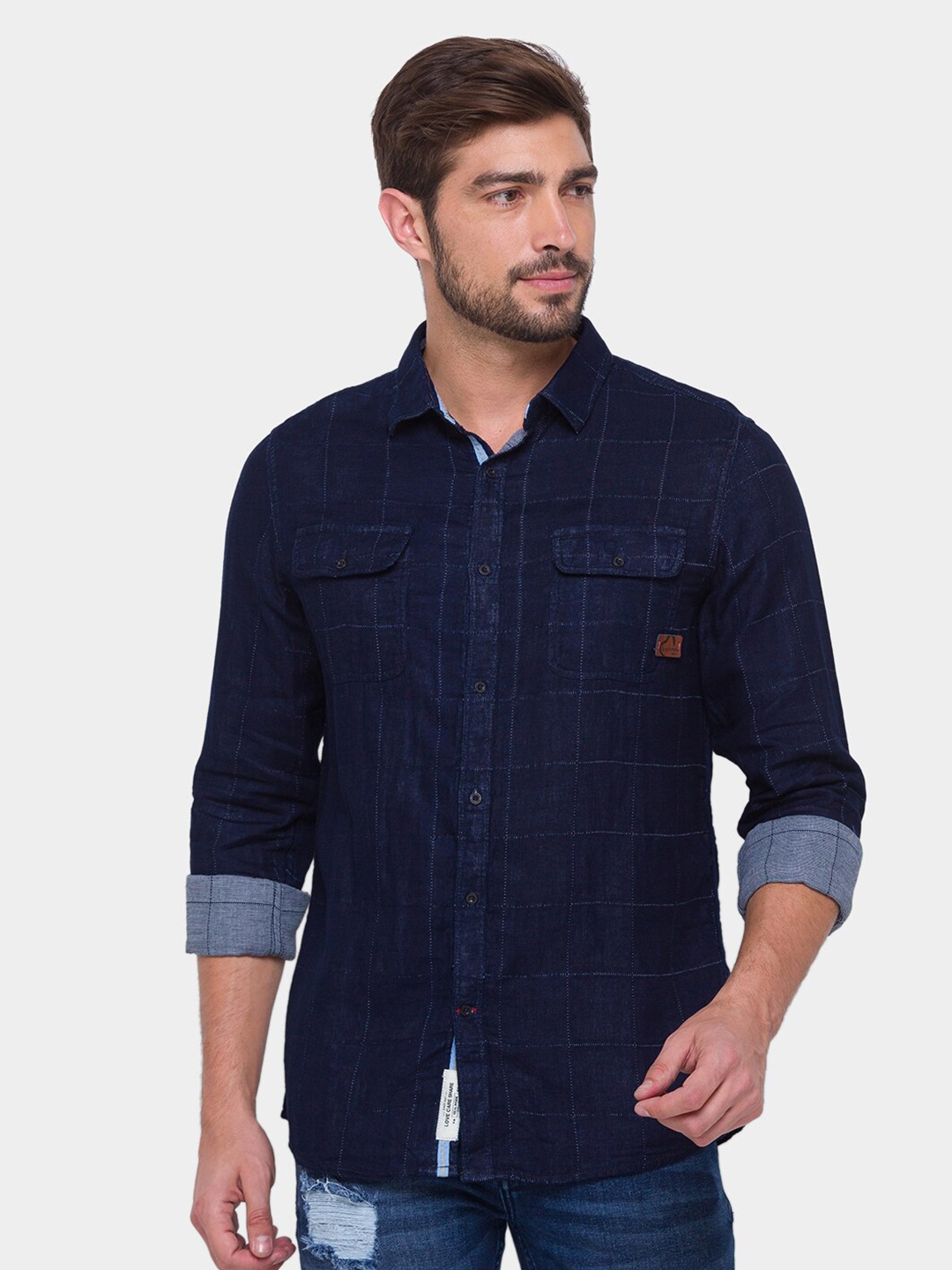 

Being Human Men Navy Blue Comfort Striped Cotton Regular Fit Casual Shirt