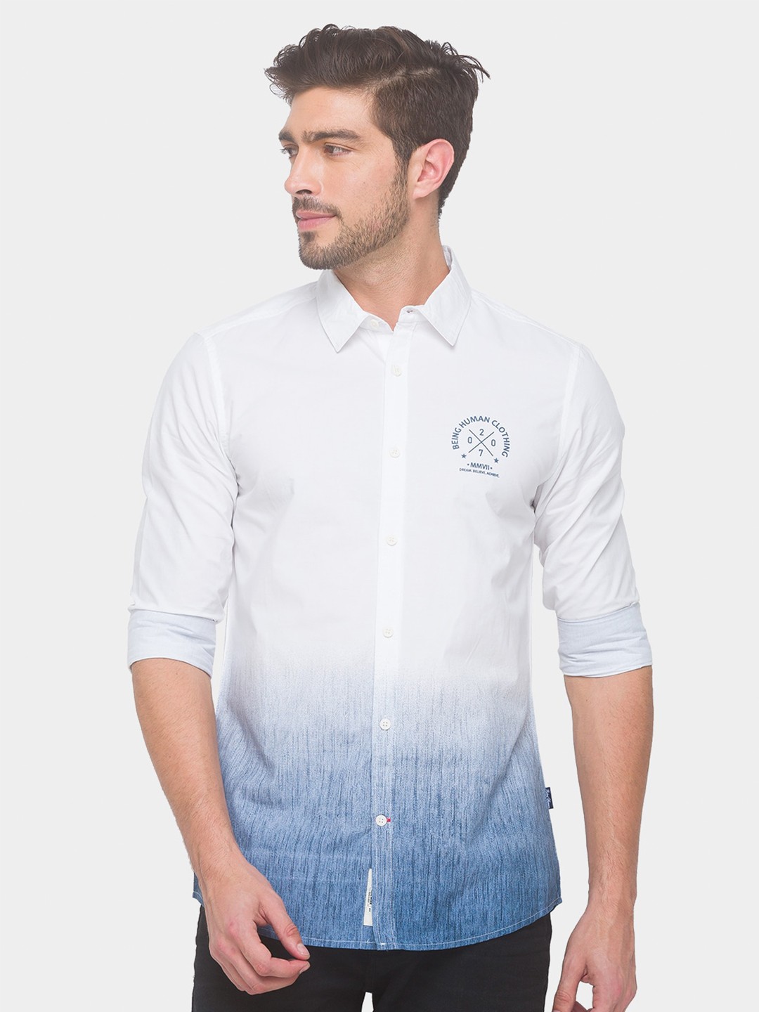 

Being Human Men Blue Comfort Faded Printed Pure Cotton Regular Fit Casual Shirt