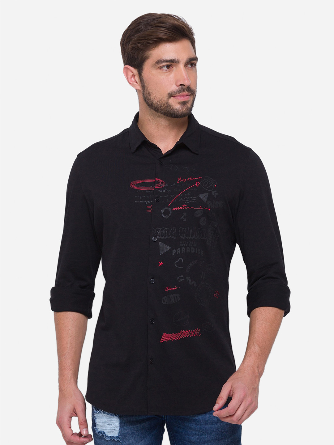 

Being Human Men Black Typography Printed Comfort Fit Casual Shirt