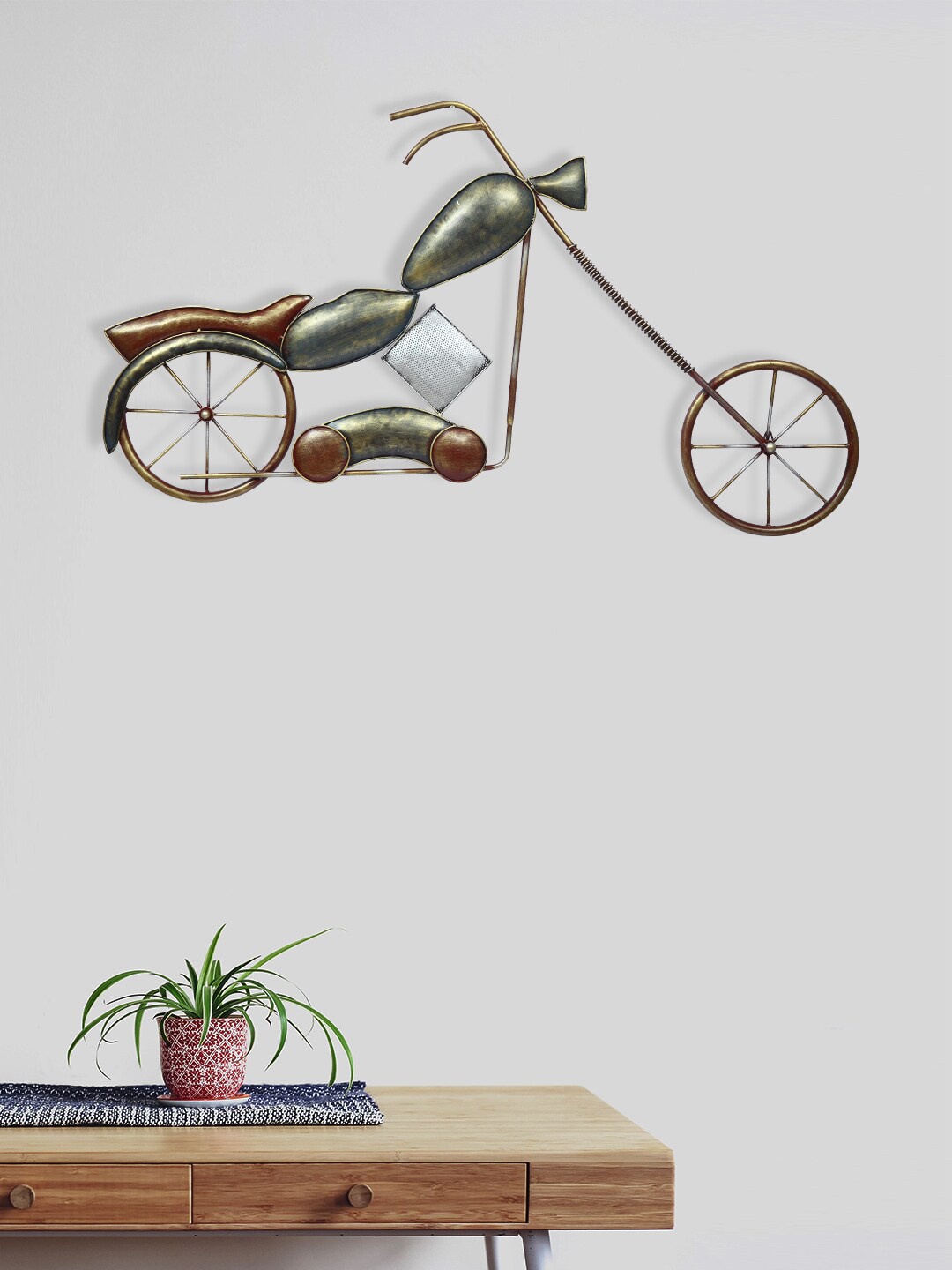 

Aapno Rajasthan Gold & Green Metallic and Grunge Bike Wall Decor