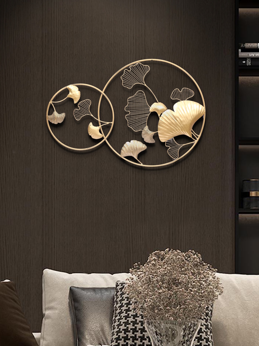 

Aapno Rajasthan Gold-Toned Dual Ringed Ginkgo Wall Decor