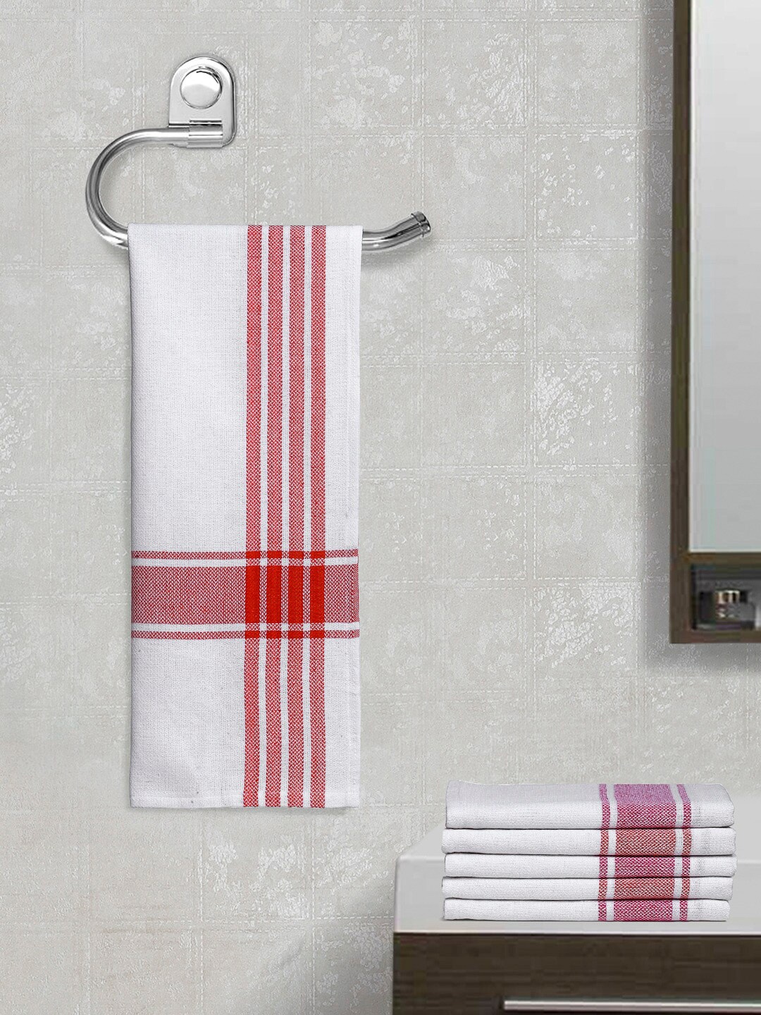 

Arrabi Set of 6 Striped Handwoven Cotton Hand Towel, White