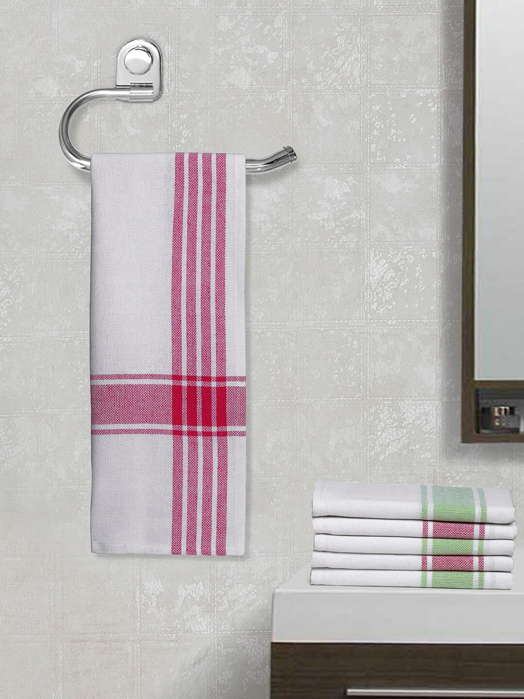 

Arrabi Set of 6 Striped Handwoven Cotton Hand Towels, White