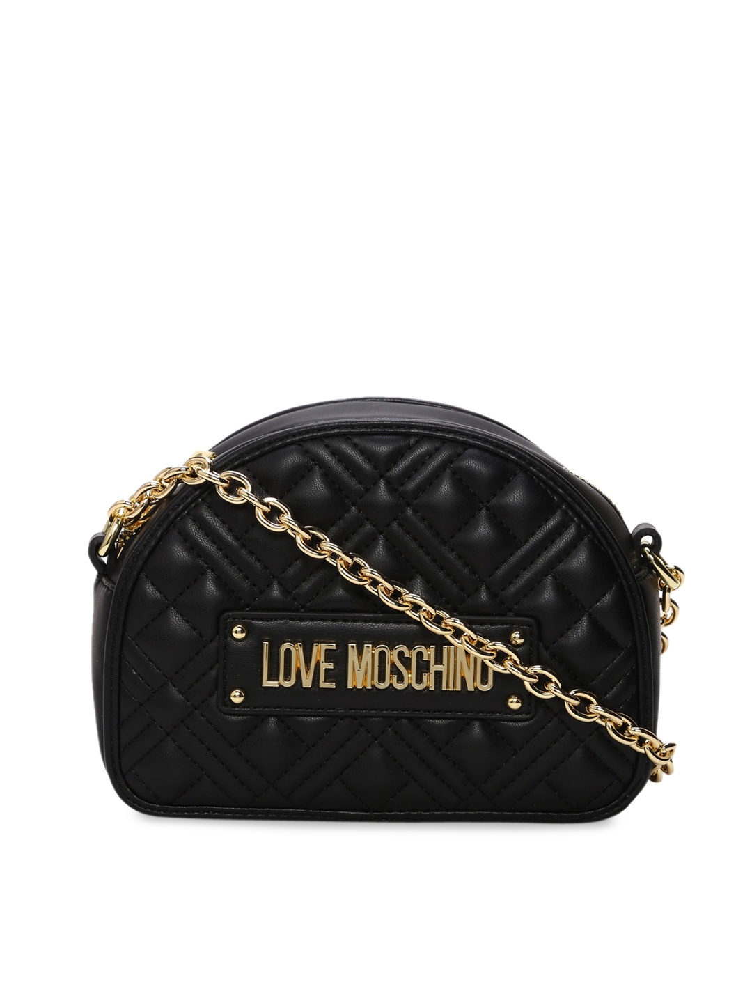 

LOVE MOSCHINO Black Leather Structured Sling Bag with Quilted