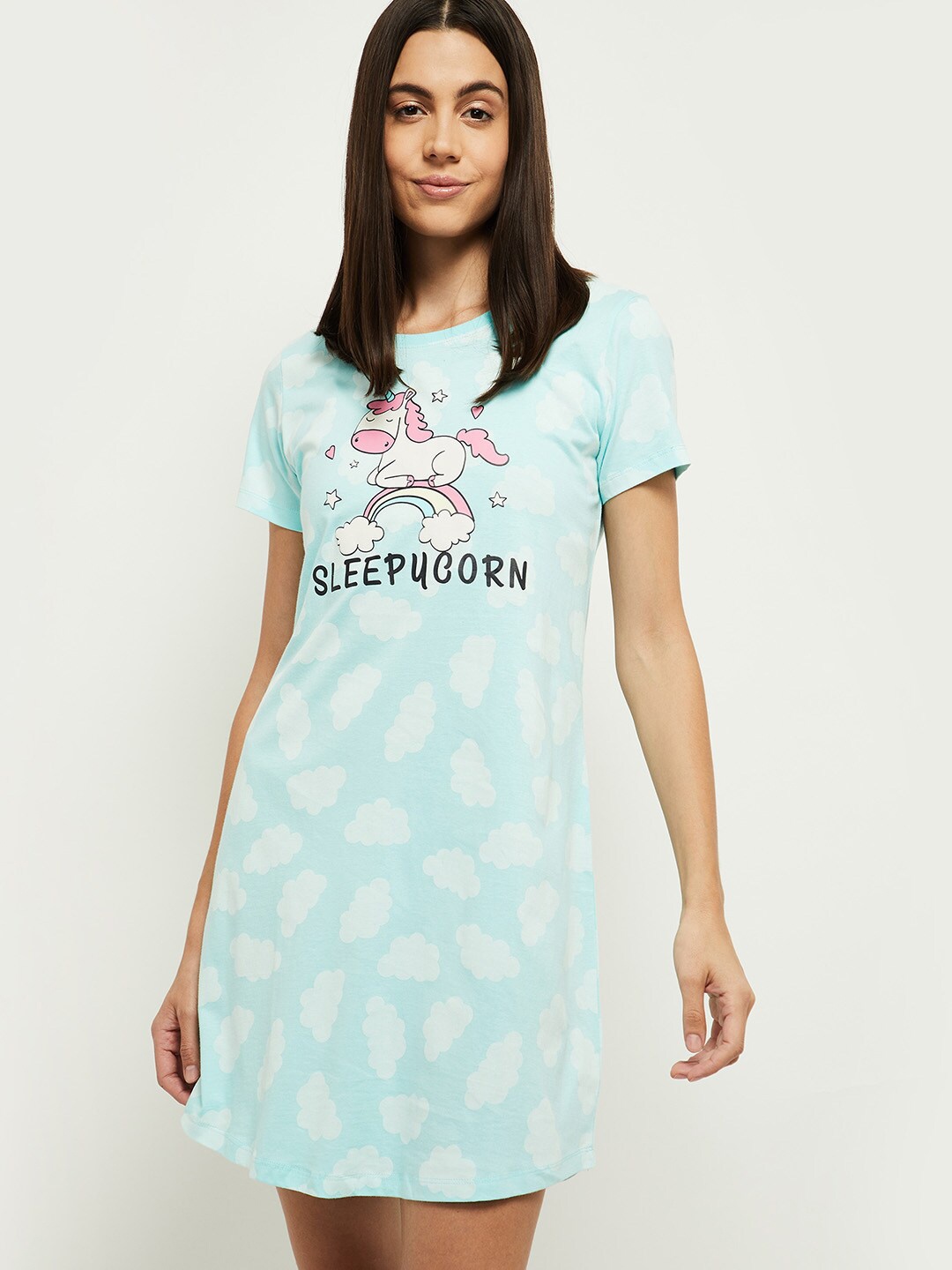 

max Blue Printed Pure Cotton Nightdress