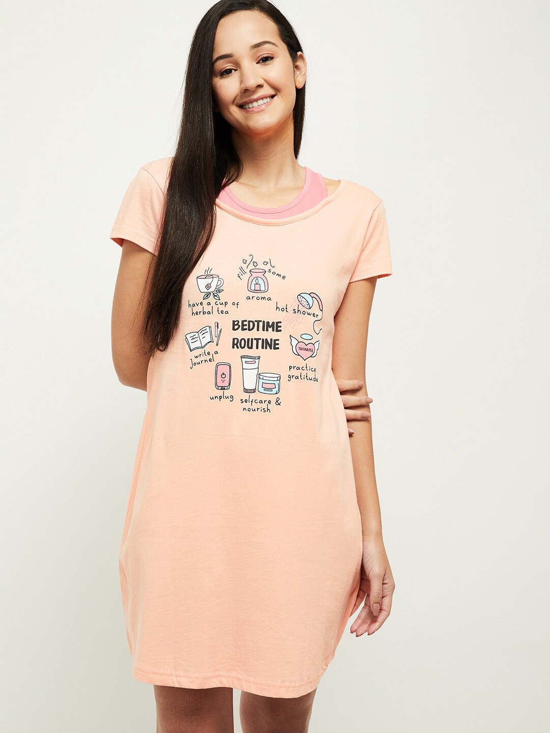 

max Peach-Coloured Printed Pure Cotton Nightdress