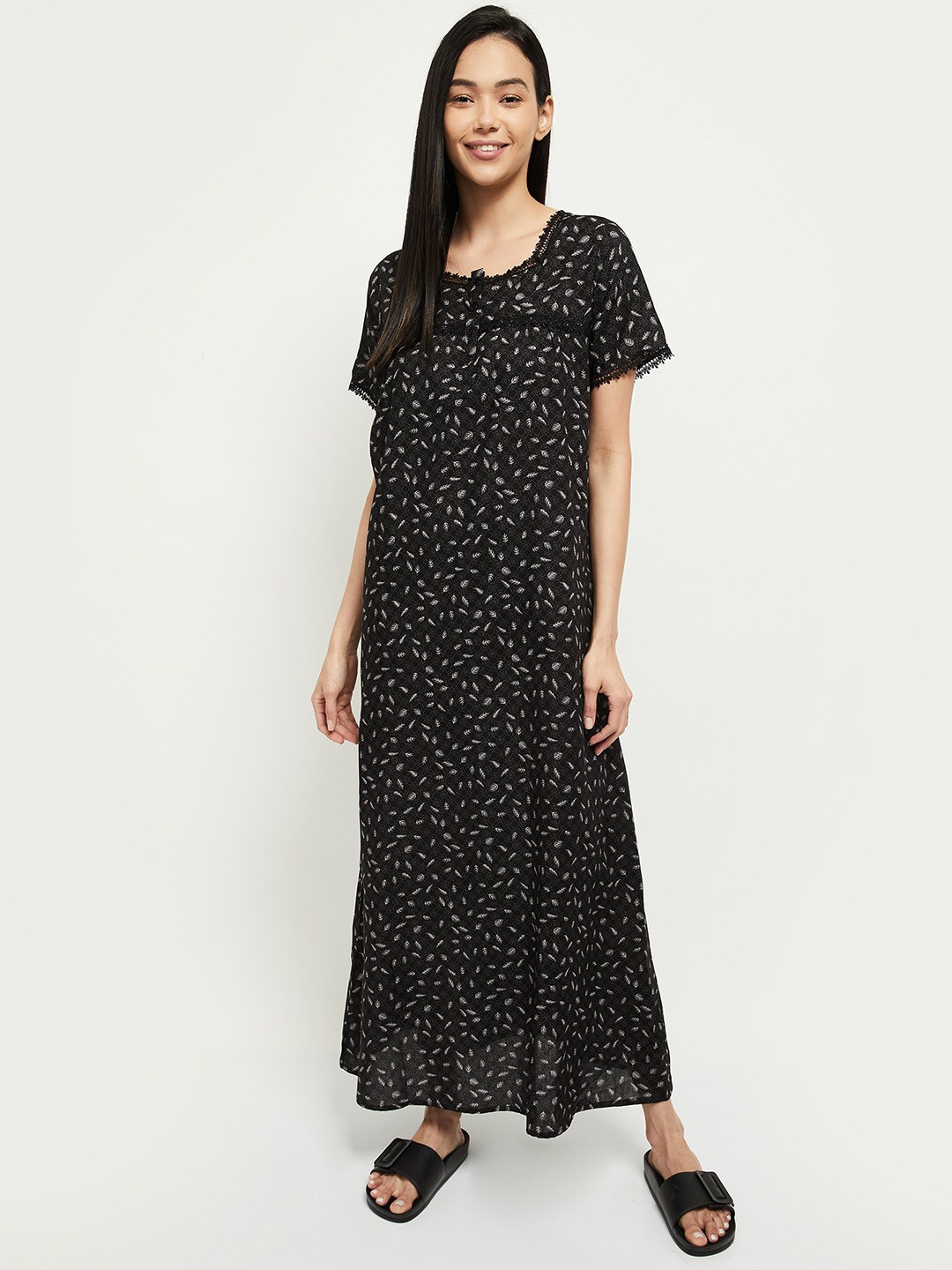 

max Black & Grey Printed Maxi Nightdress
