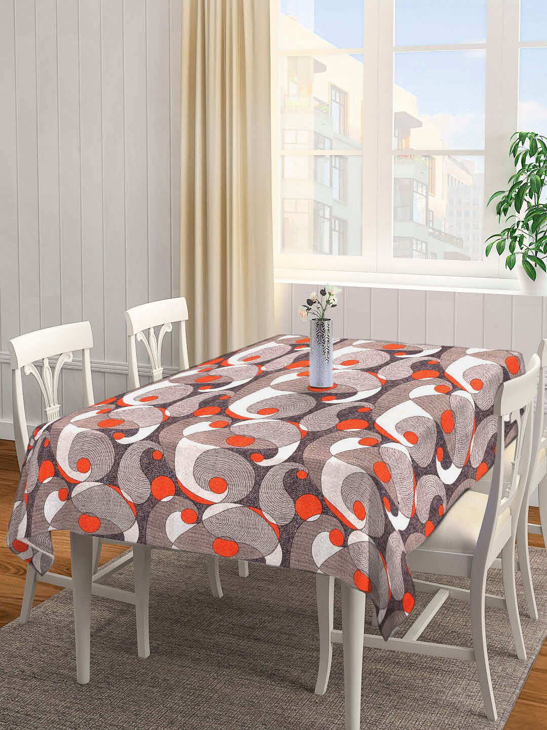 

Arrabi Brown & Red Geometric 6 Seater Table Cover