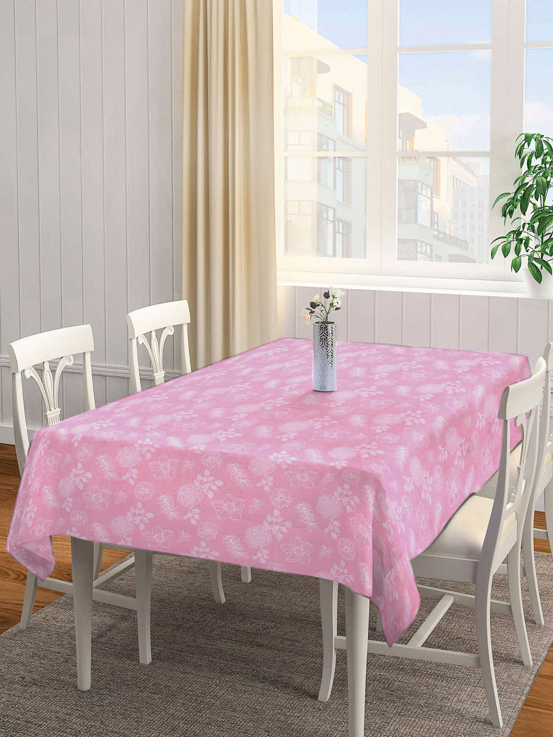 

Arrabi Pink Floral Printed 6 Seater Table Cover
