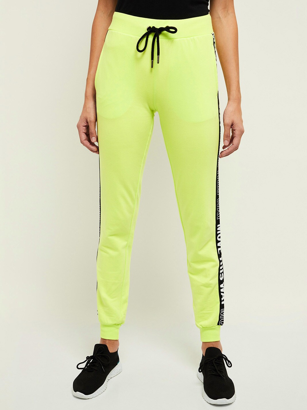 

max Women Lime Green Typography Printed Cotton Joggers