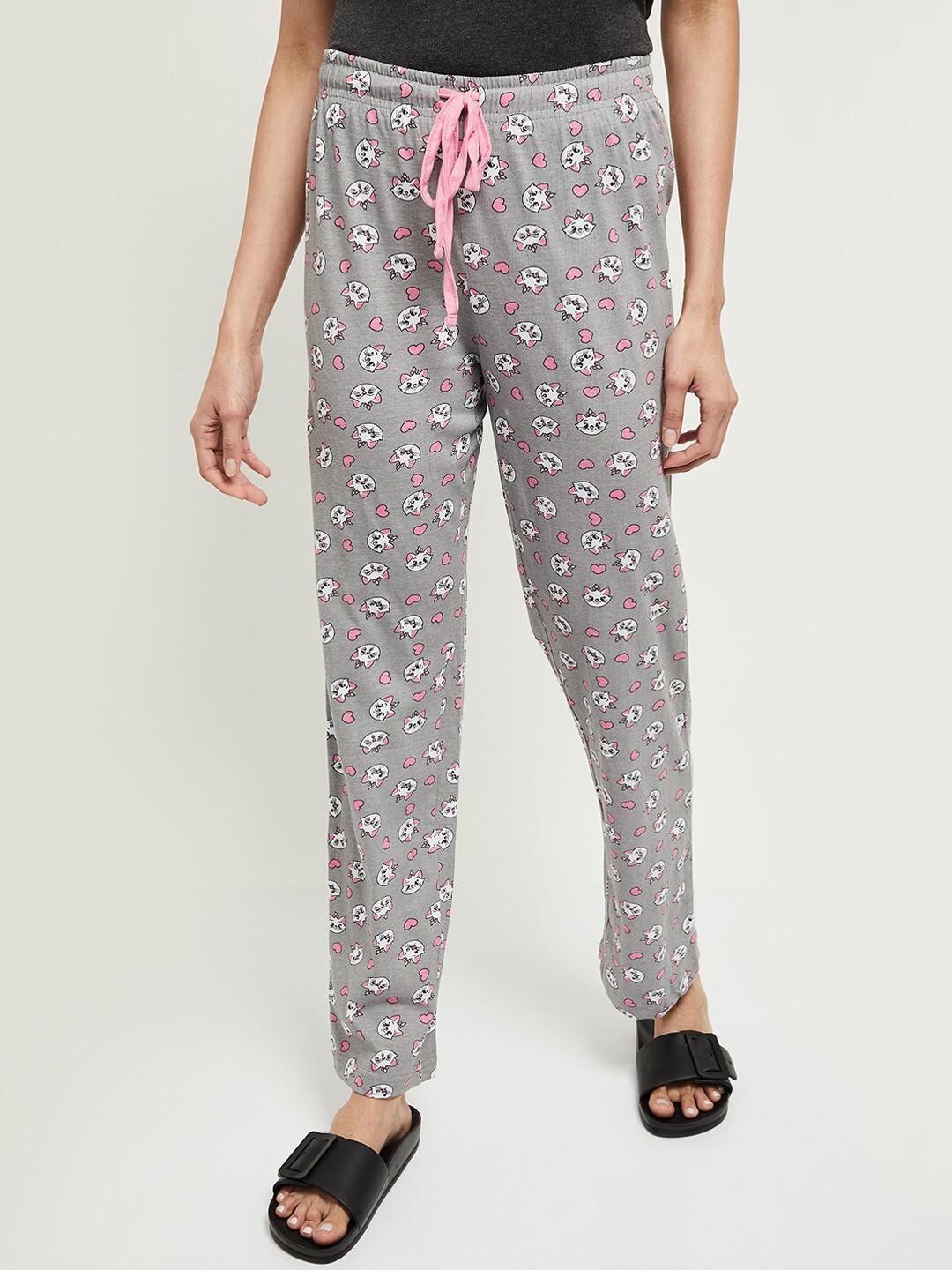 

max Women Grey & White Printed Cotton Lounge Pants