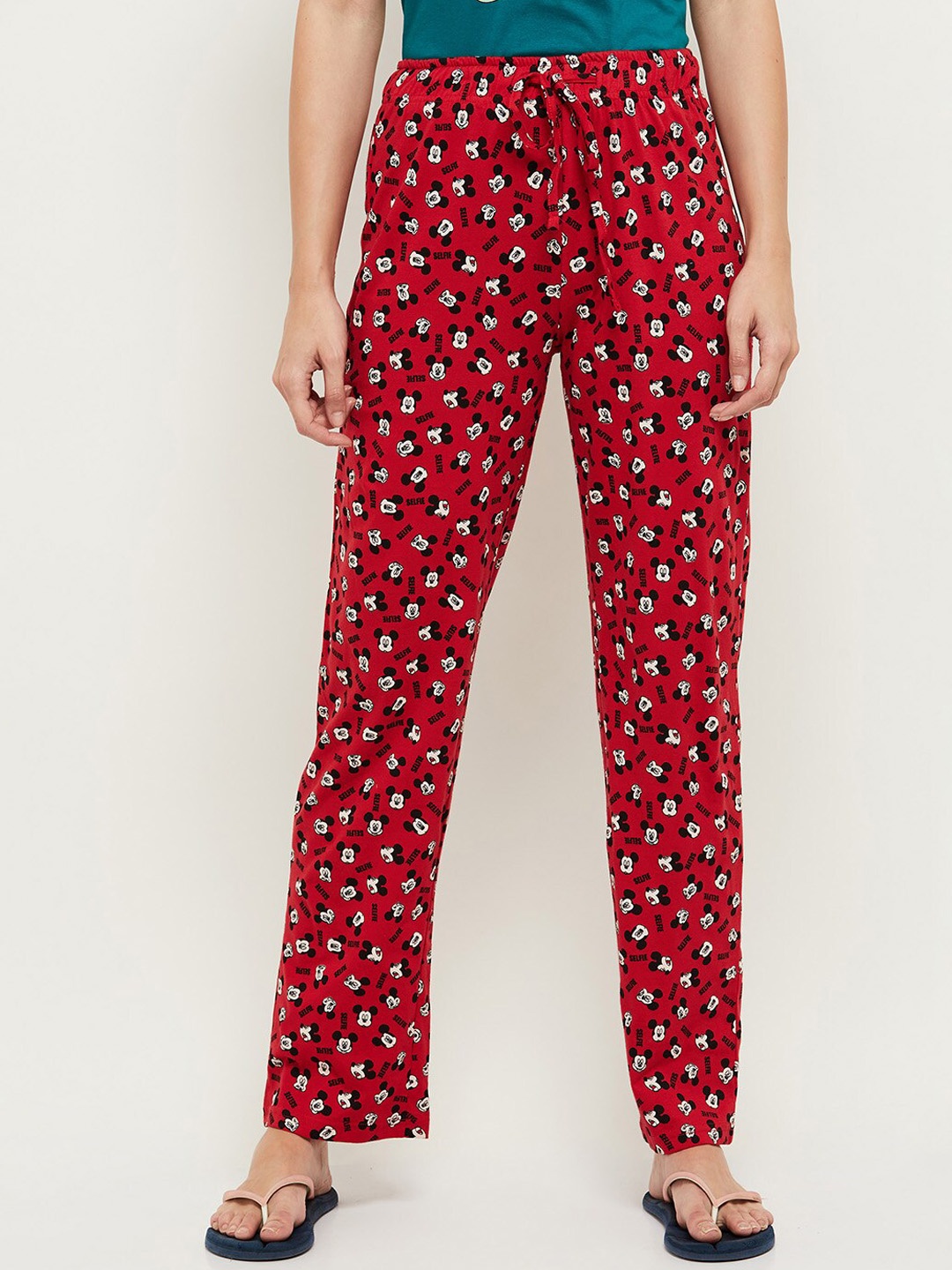 

max Woman Red Mickey Mouse Printed Lounge Pants