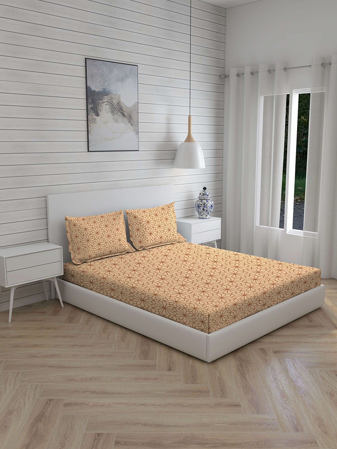 

Layers Brown Geometric King Bedsheet with 2 Pillow Covers