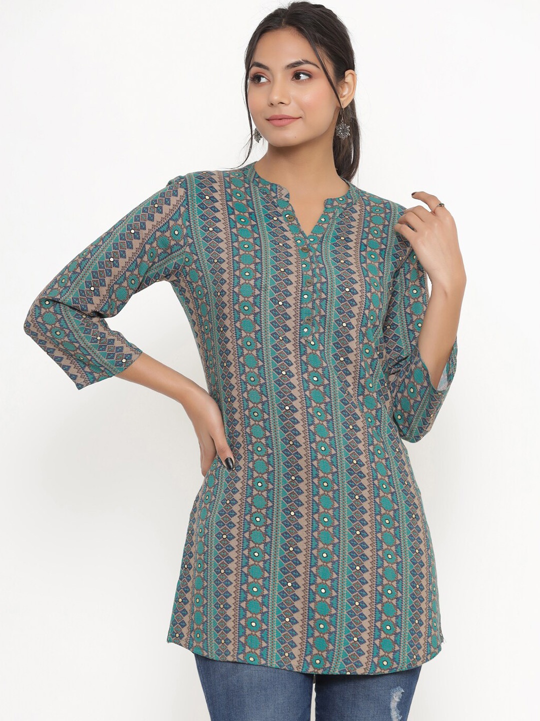 

DIVYANK Blue & Grey Printed Kurti