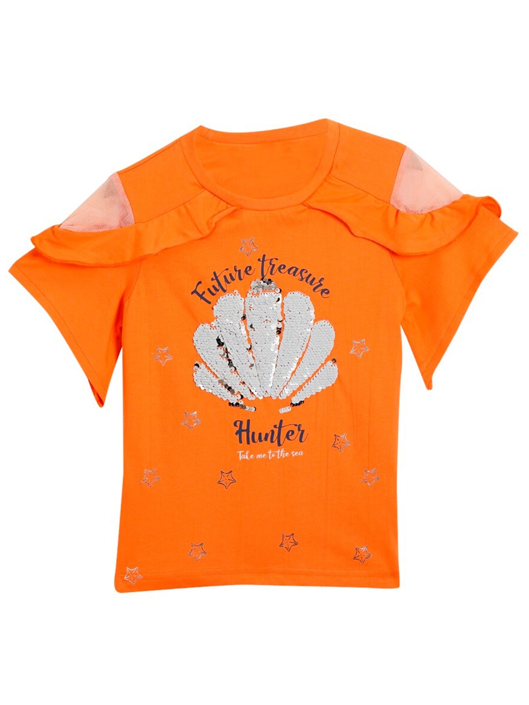 

UNDER FOURTEEN ONLY Girls Orange Printed Top