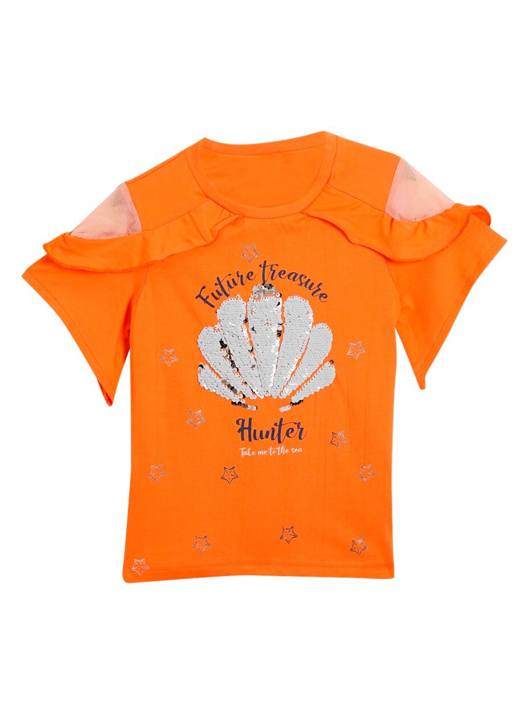 

UNDER FOURTEEN ONLY Girls Orange Embellished Cotton Top