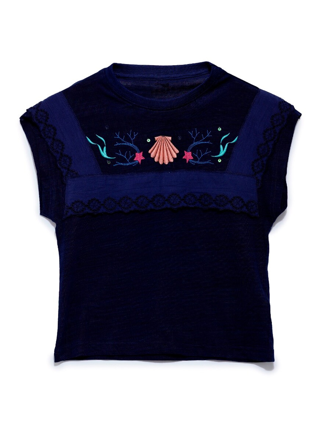 

UNDER FOURTEEN ONLY Blue Embroidered Pure Cotton Top