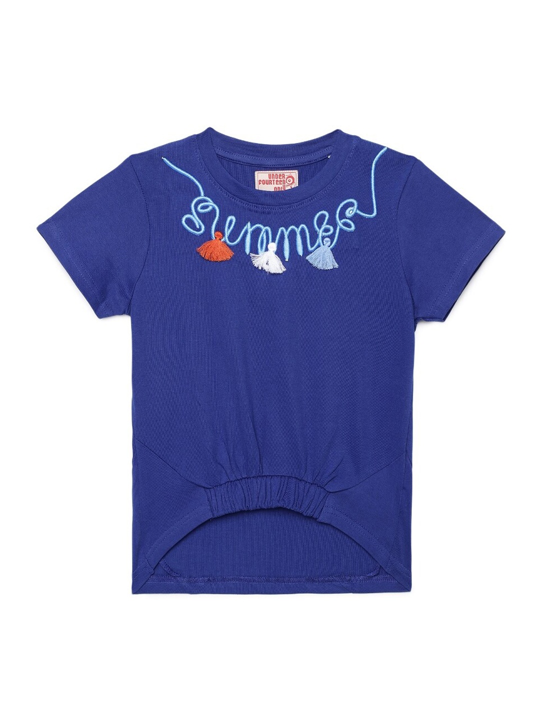 

UNDER FOURTEEN ONLY Navy Blue Embroidered High-Low Top