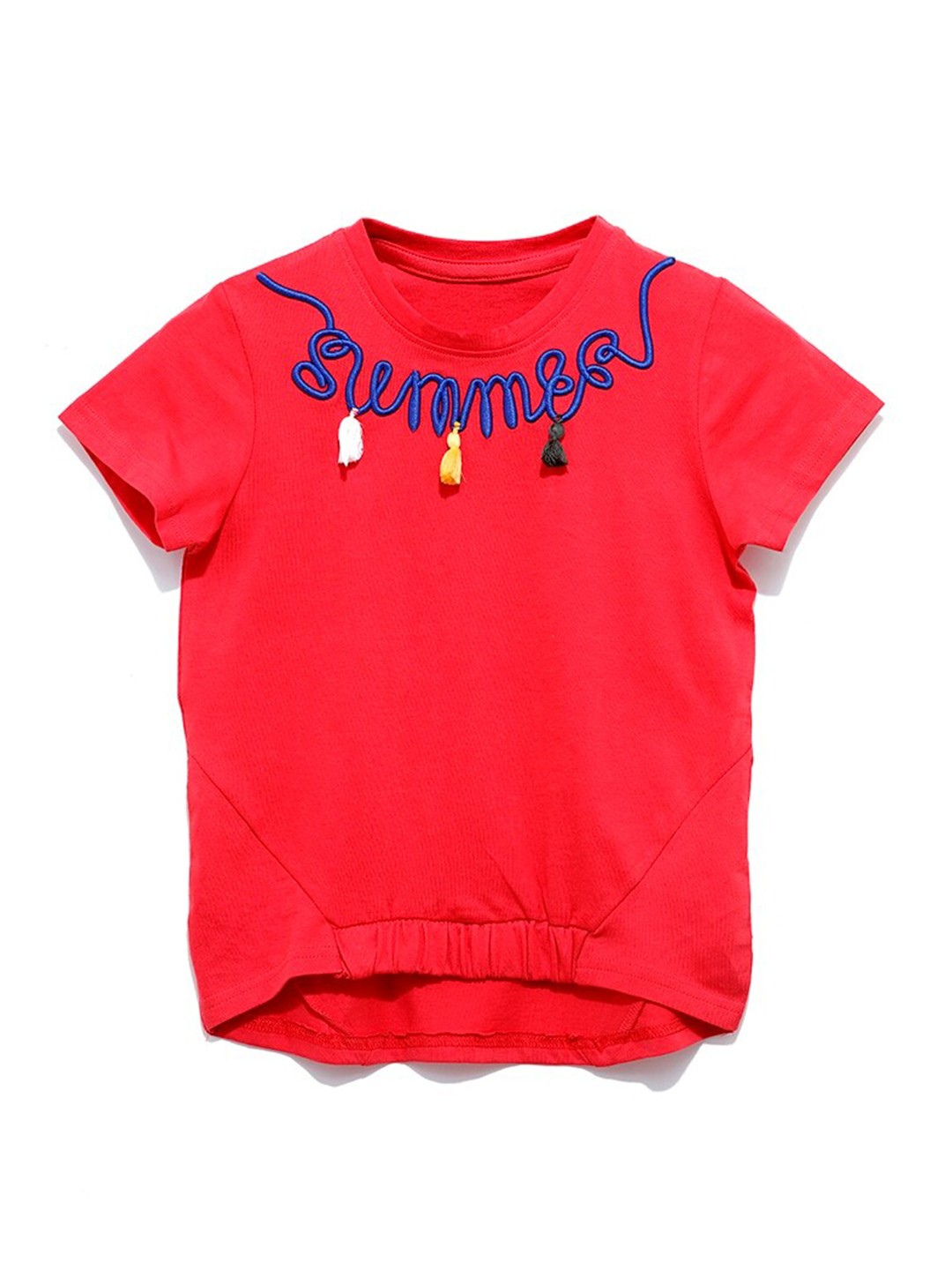 

UNDER FOURTEEN ONLY Girls Red Embroidered Pure Cotton Top