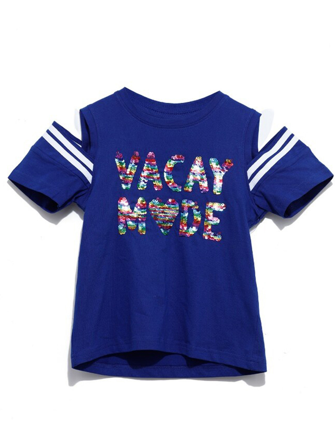 

UNDER FOURTEEN ONLY Girls Navy Blue & White Print Cotton Top