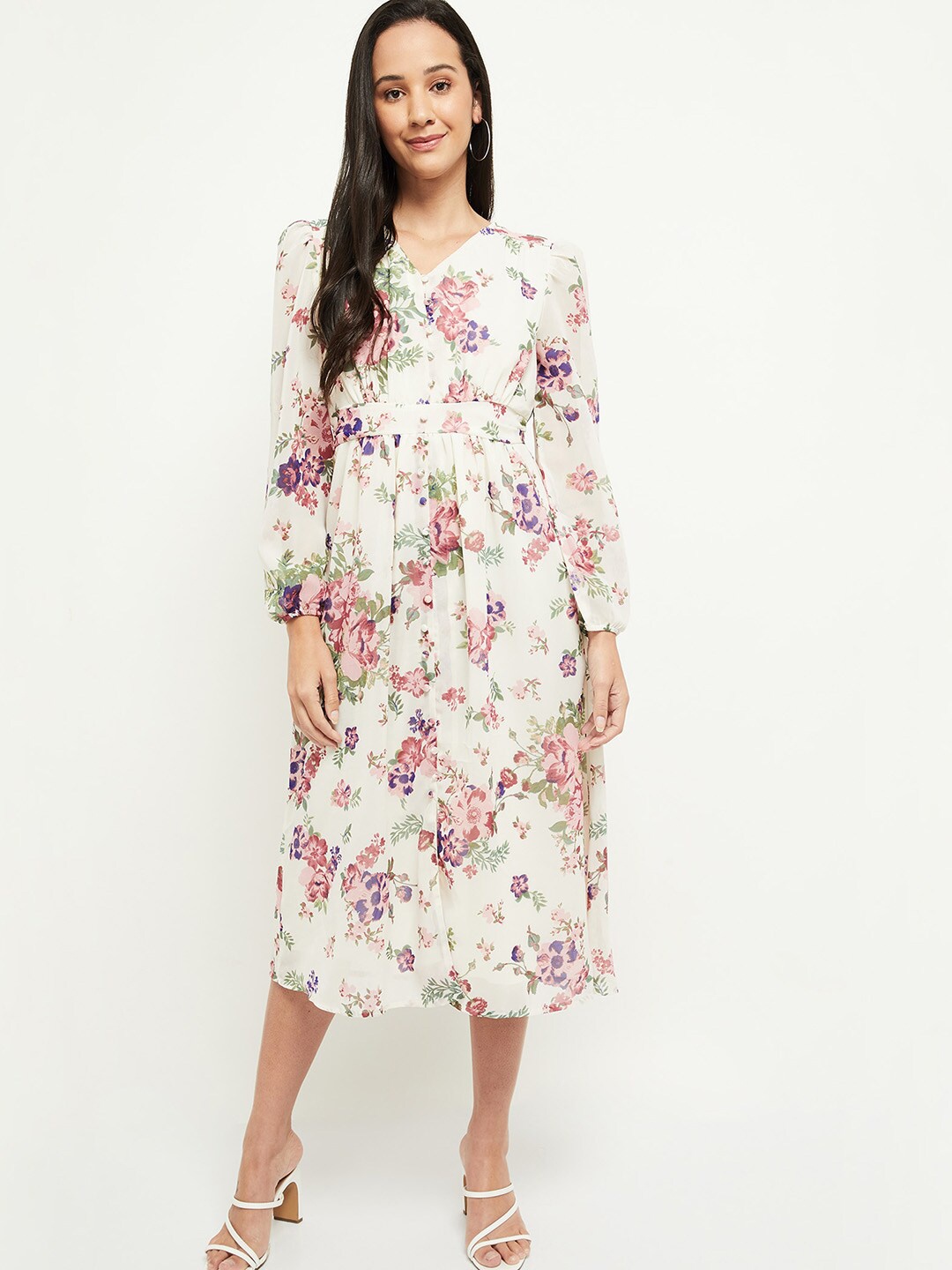 

max White Floral Midi Dress