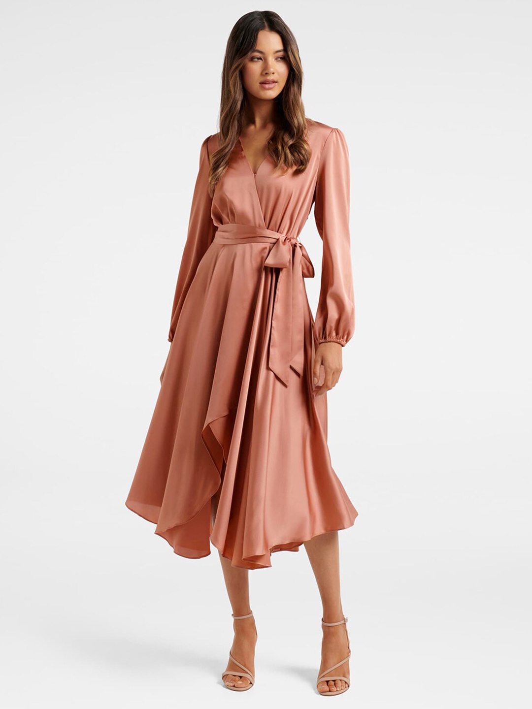 

Forever New Rust Satin Wrap Midi Dress