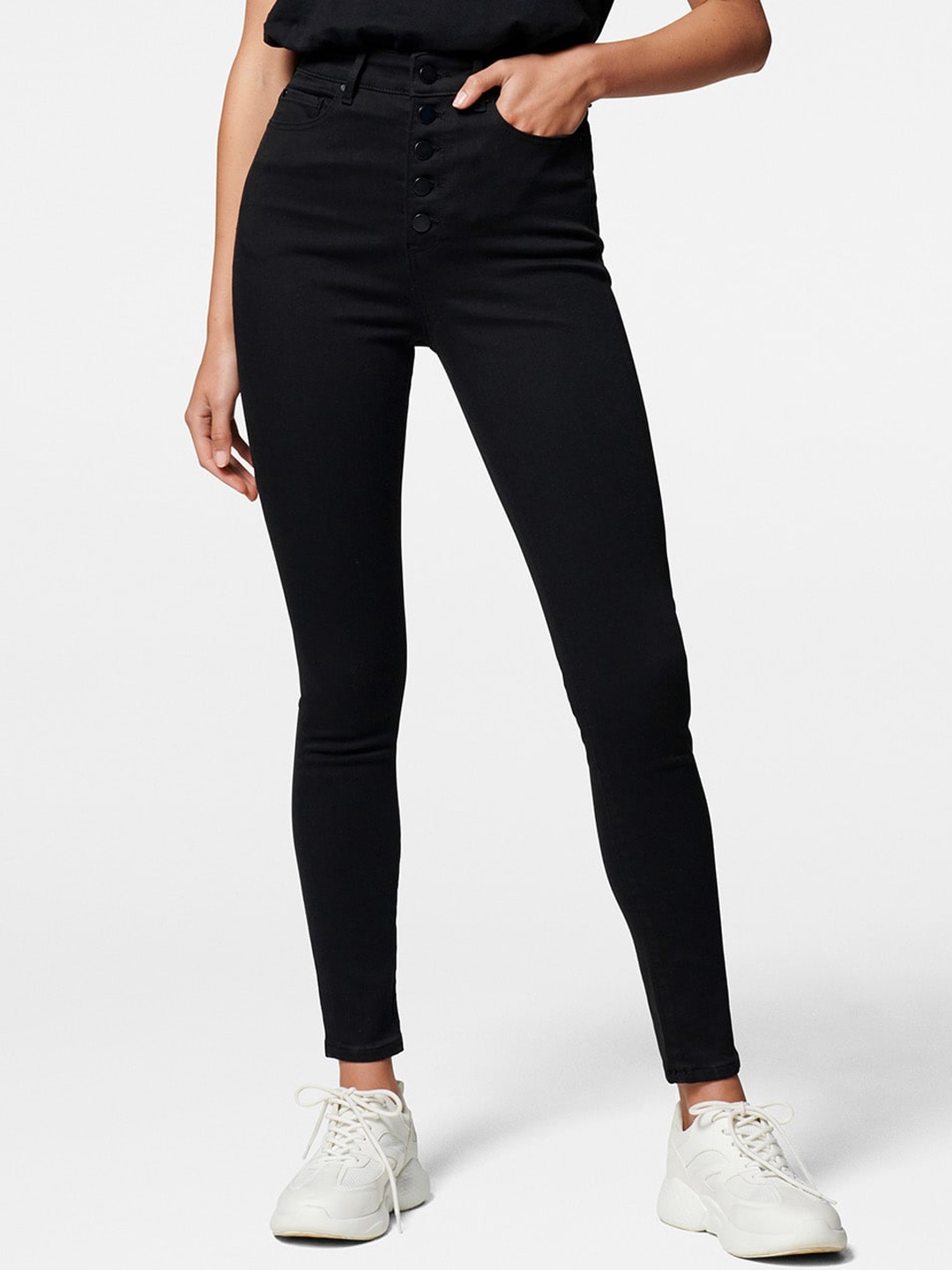 

Forever New Women Black Skinny Fit High-Rise Stretchable Jeans