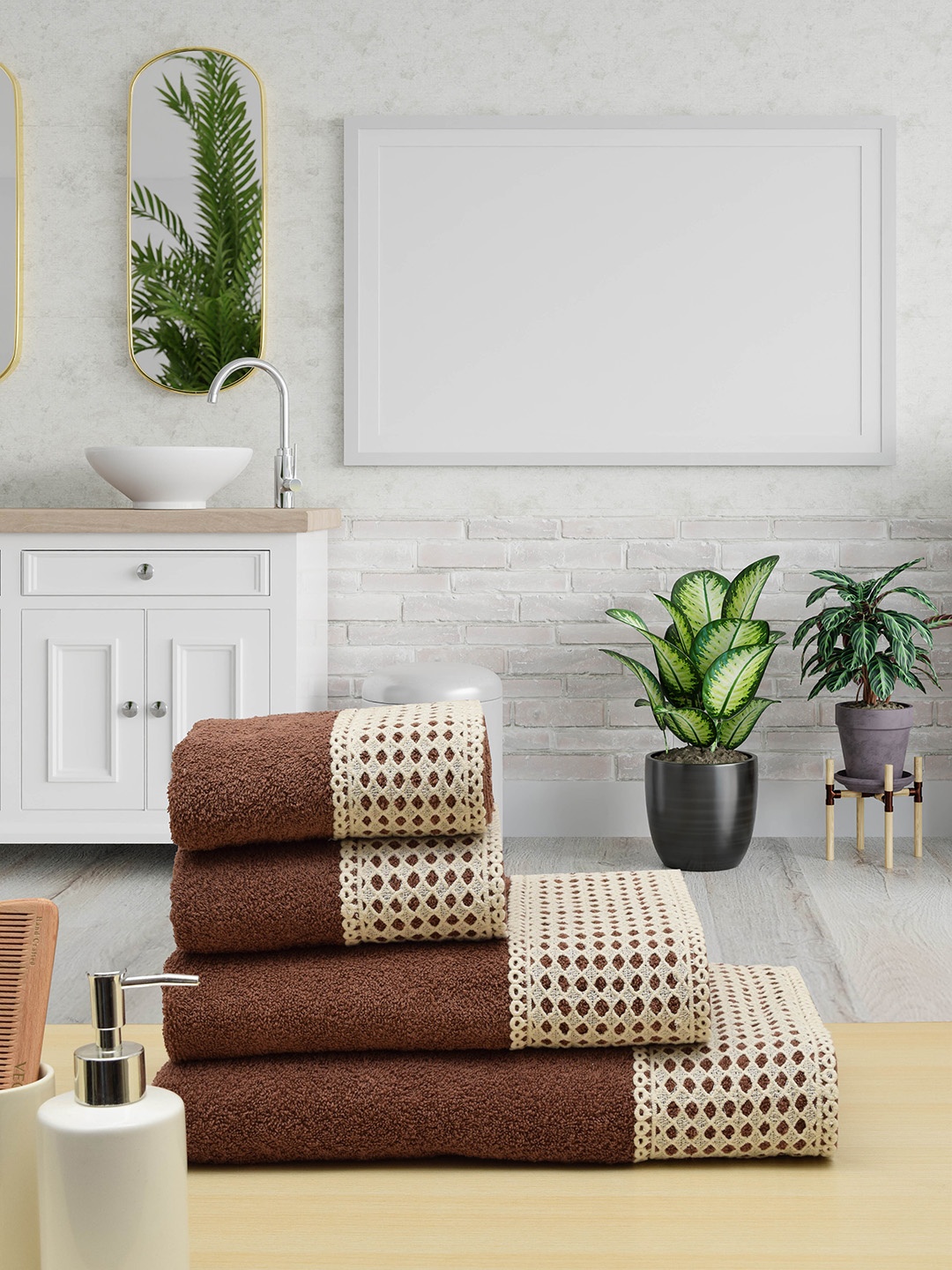 

RANGOLI Brown 4 Pc Solid 600 GSM Cotton Towel Set