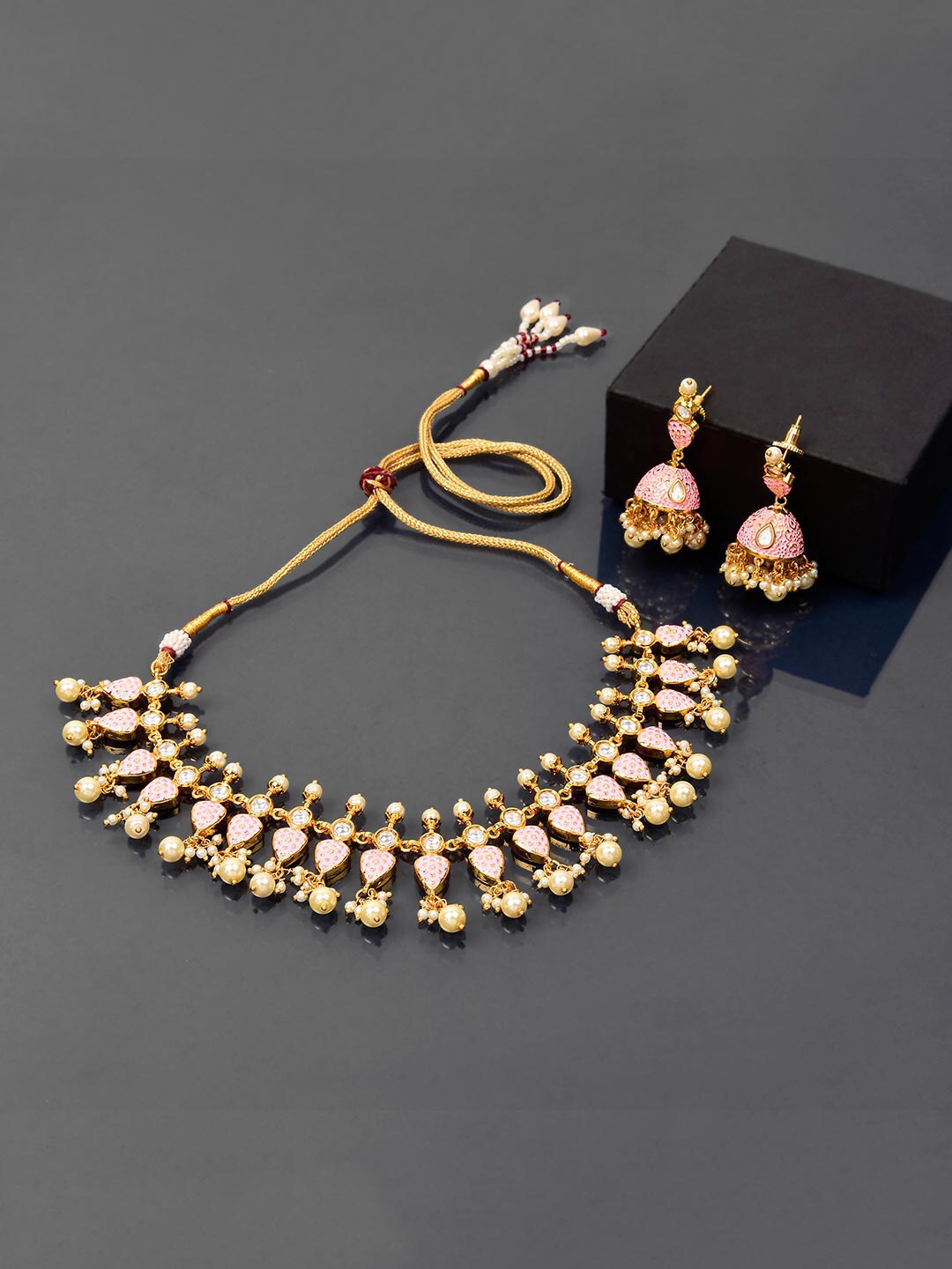 

Tistabene Gold-Plated Pearls Beaded Enamelled Jewellery Set