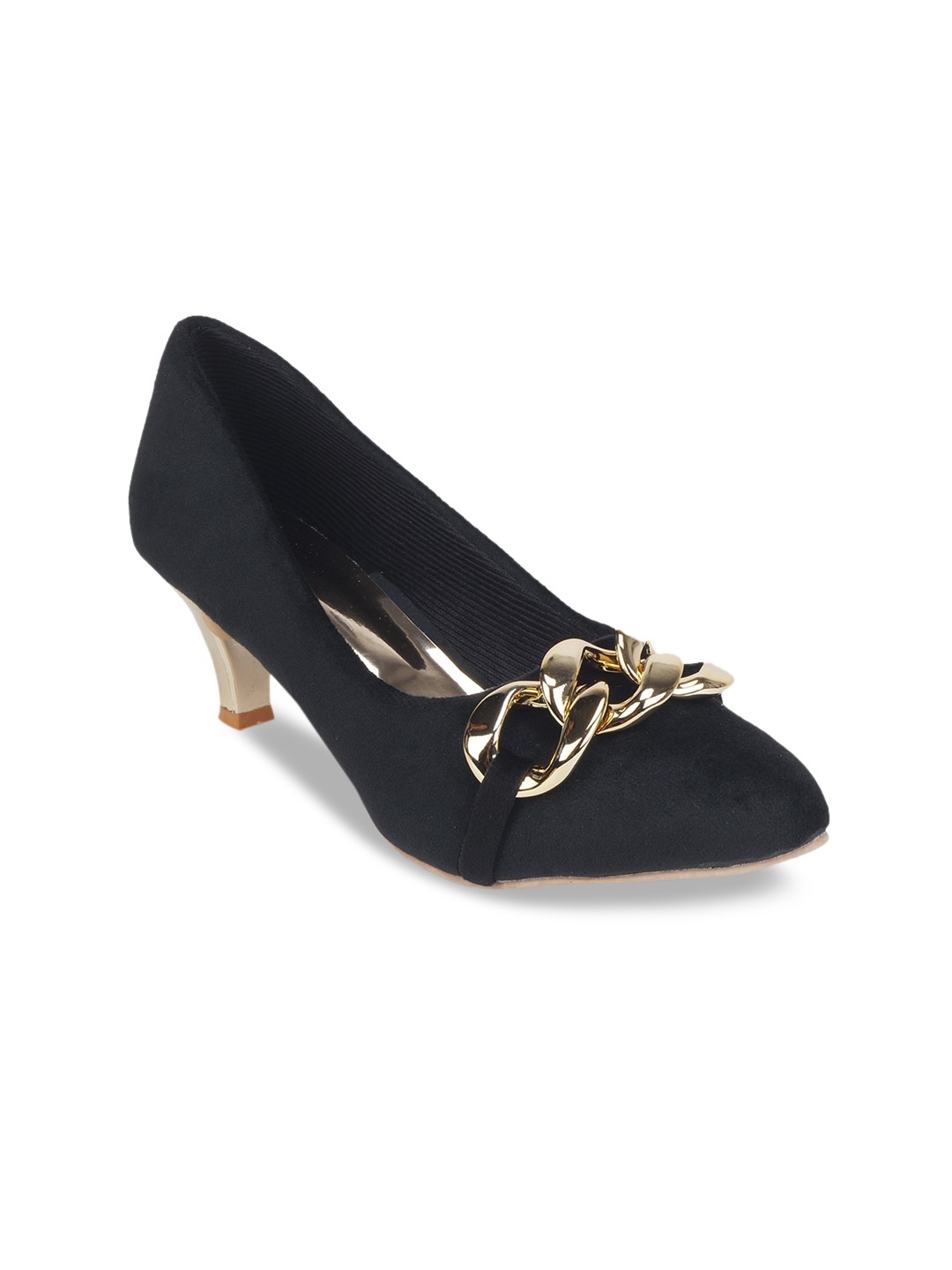 

The Desi Dulhan Black & Gold-Toned Embellished Pumps