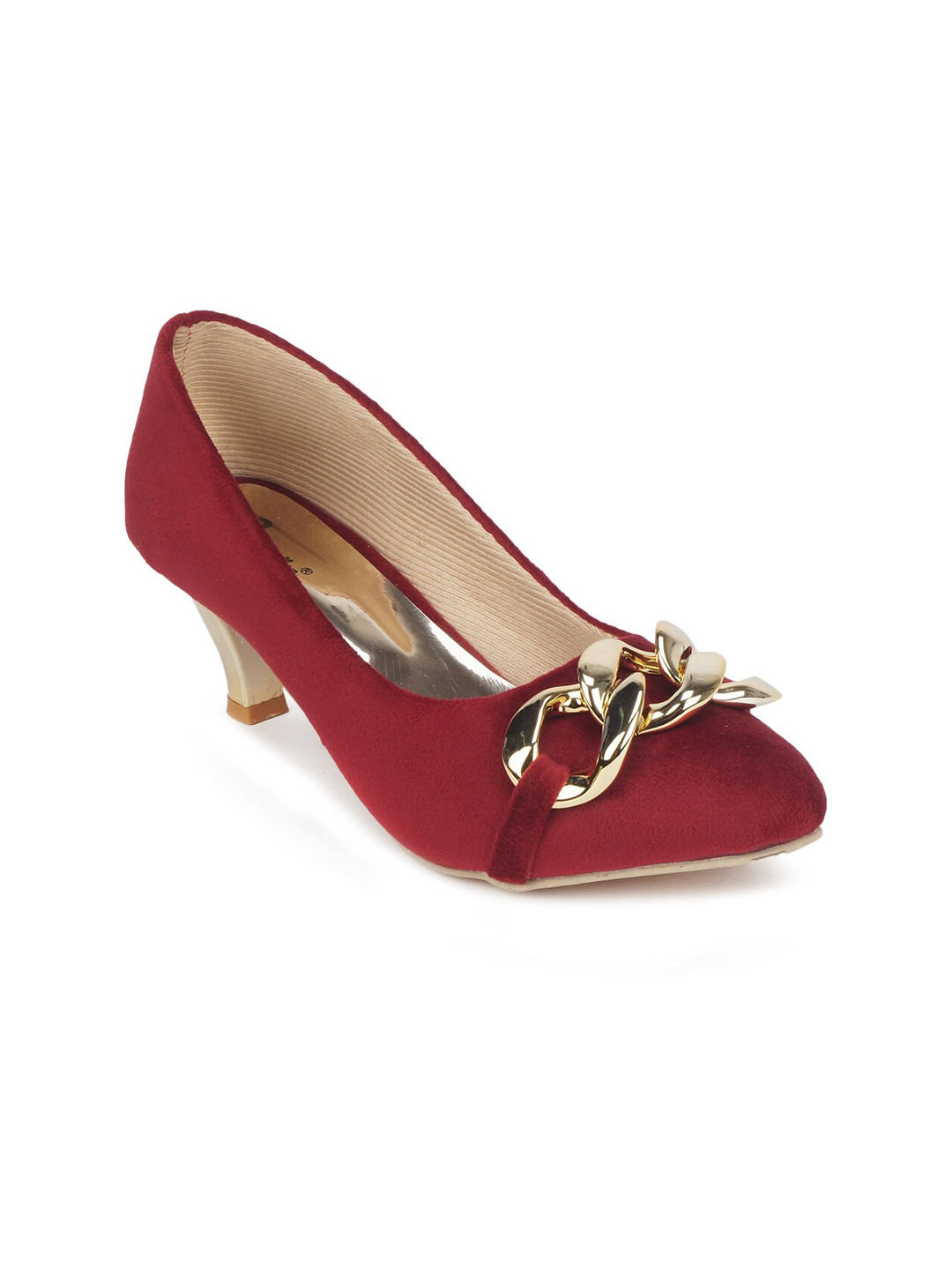 

The Desi Dulhan Maroon Embellished Block Pumps