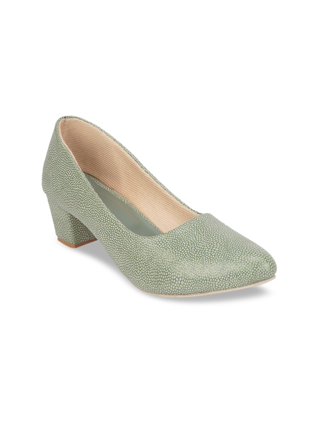 

The Desi Dulhan Green Textured Block Pumps