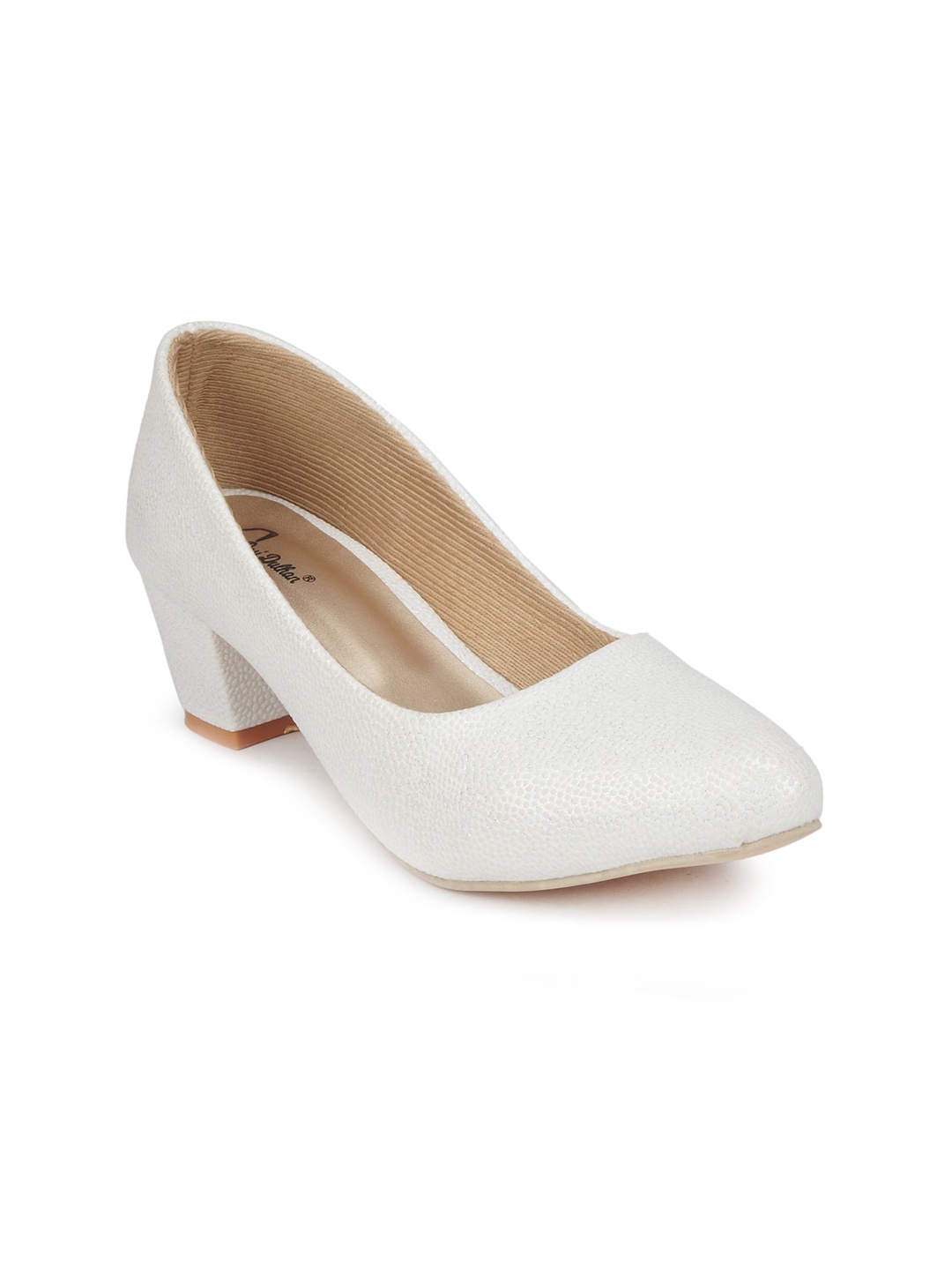 

The Desi Dulhan White Solid Block Pumps