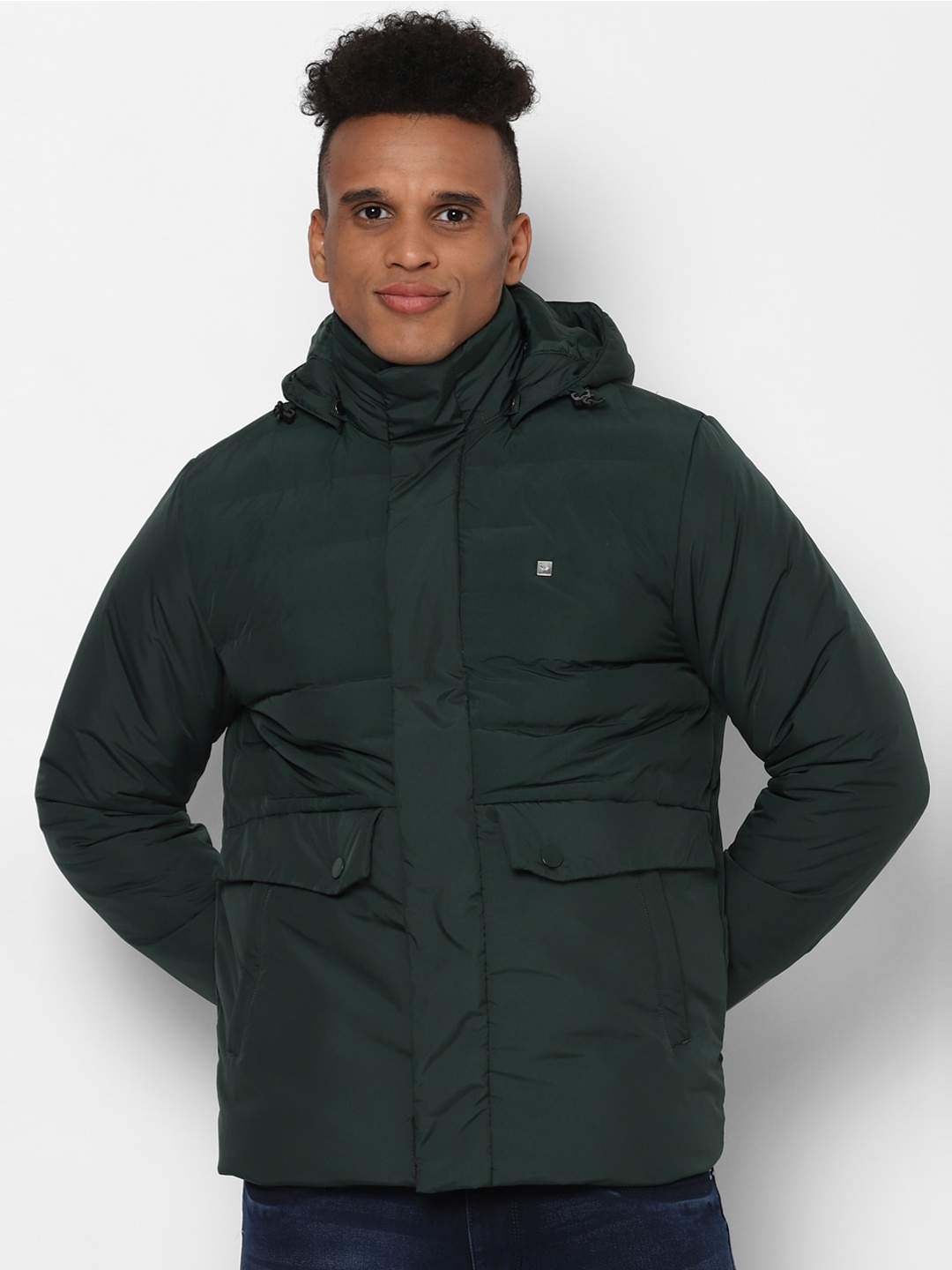 

Allen Solly Men Green Quilted Hooded Jacket
